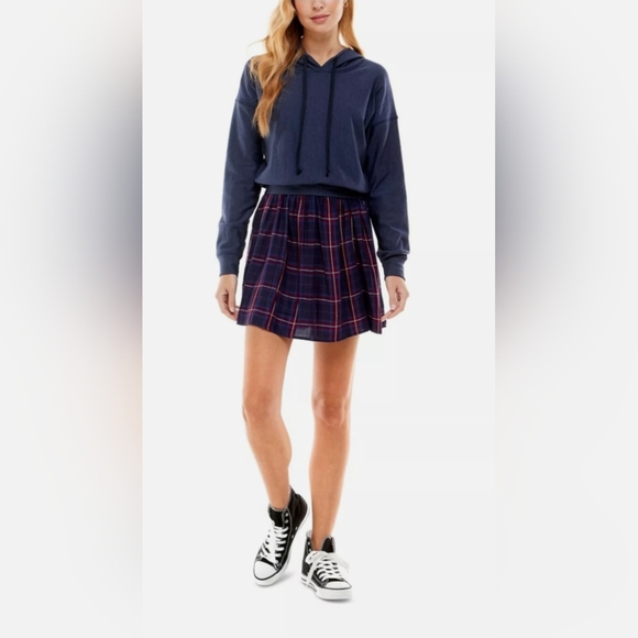 KINGSTON GREY Navy Pleated Drawstring Hoodie Layered Look Med New - Picture 1 of 3